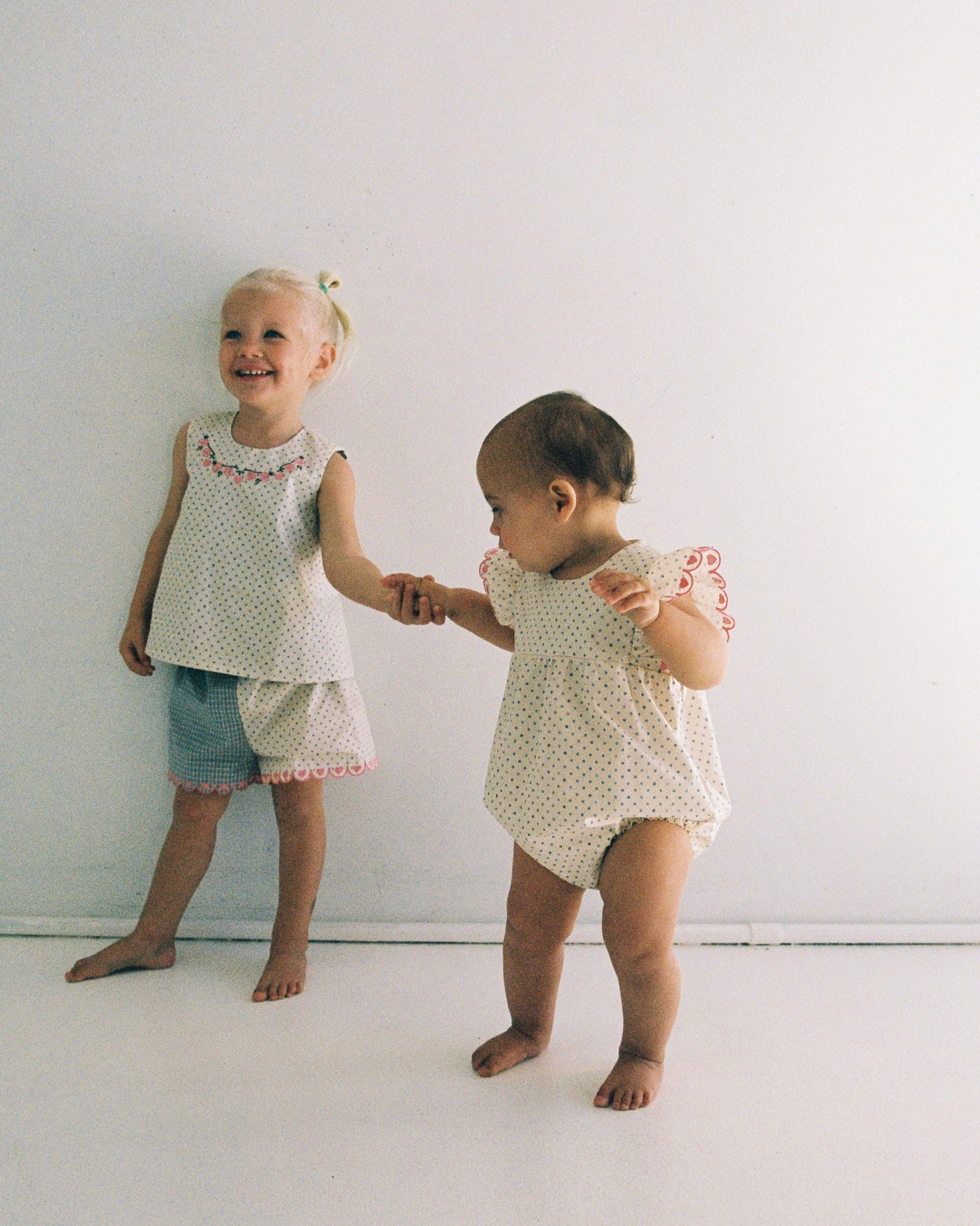 Della Top | Blue Check and Polka Dot