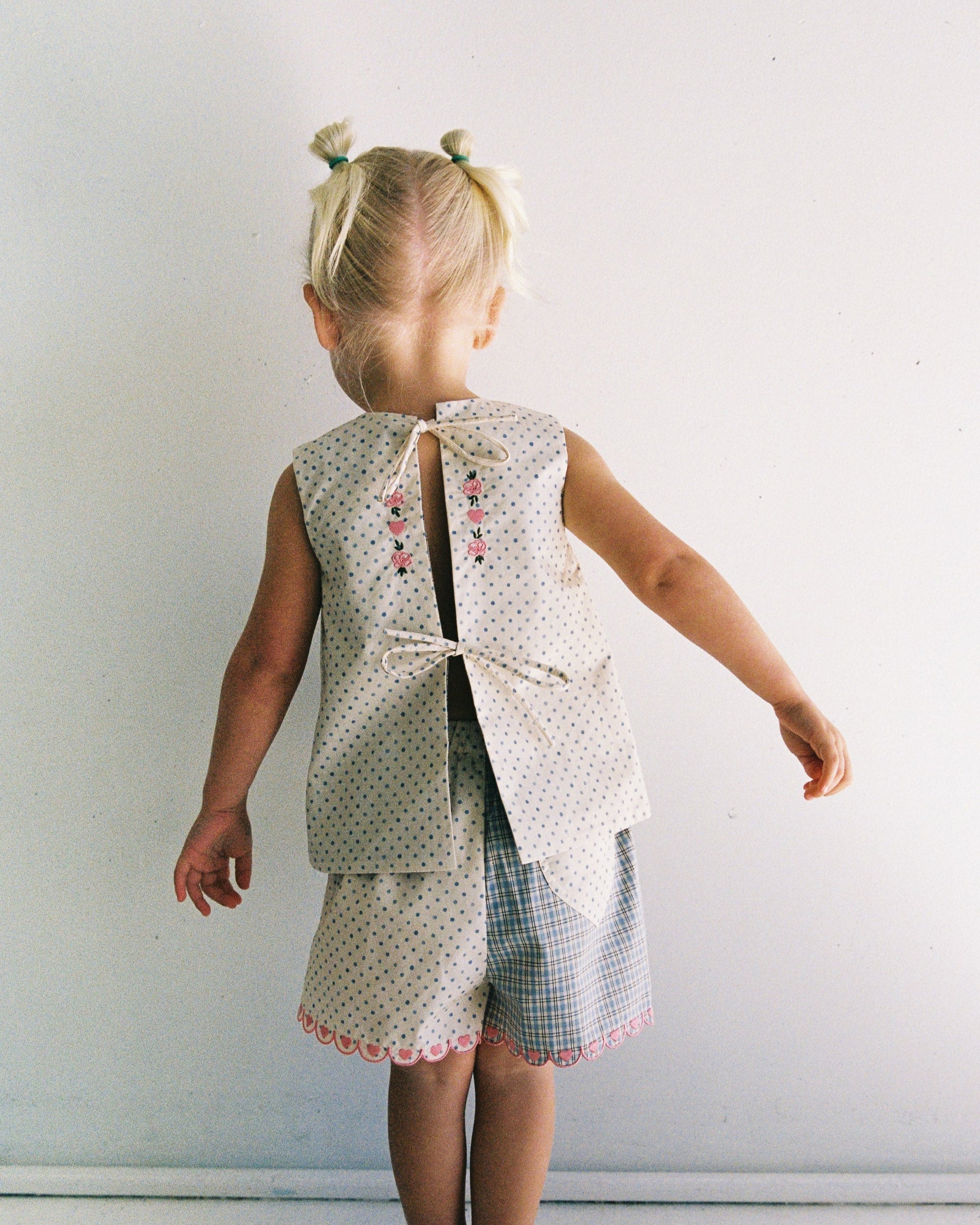 Della Top | Blue Check and Polka Dot