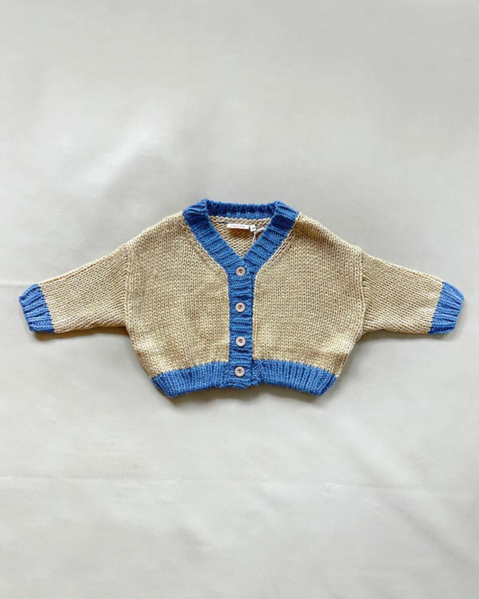 Zuri Contrast Knit Cardigan | Cream/Blue