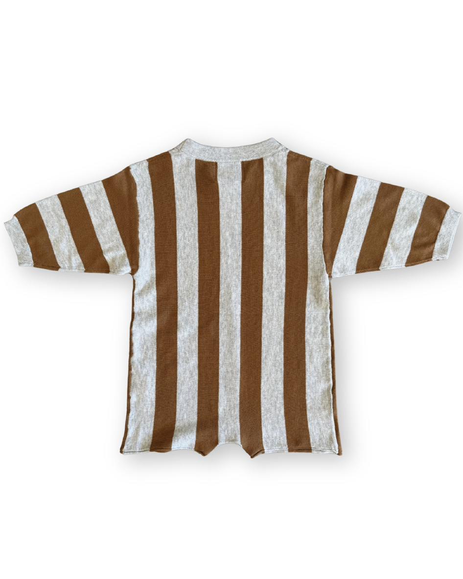 Vertical Stripe Knit Romper | Grey Marle/Brownie