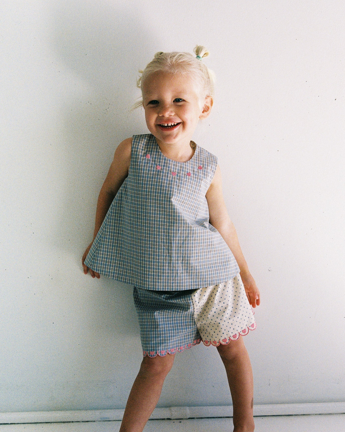 Della Top | Blue Check and Polka Dot