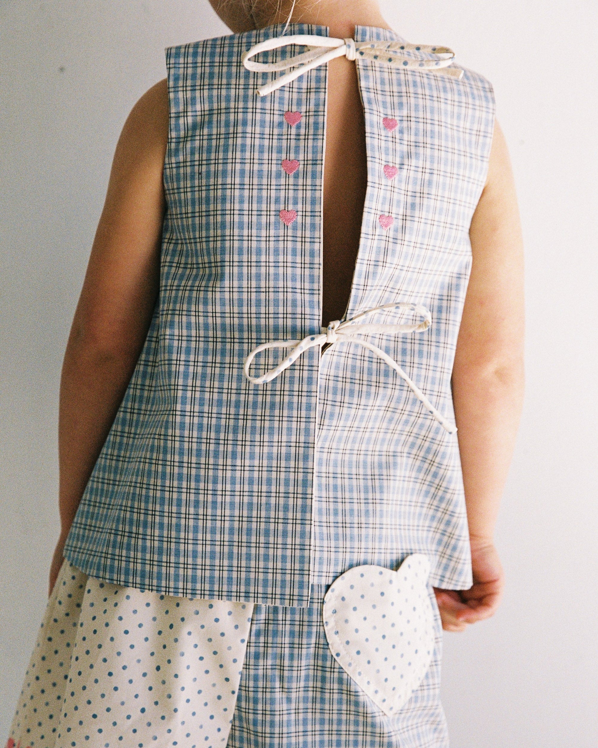 Della Top | Blue Check and Polka Dot