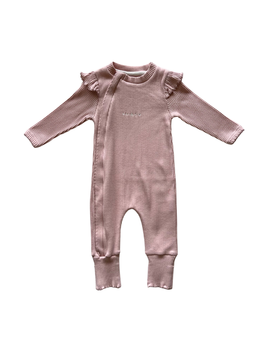 Frill Ribbed Jumpsuit | Powder Pink