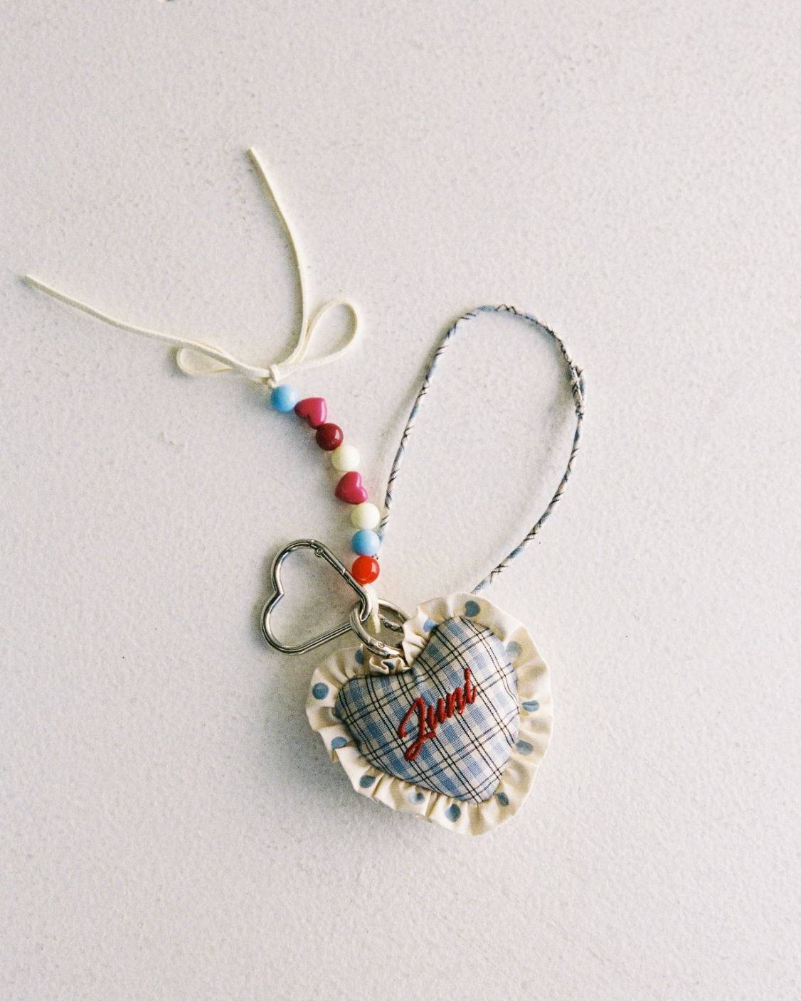 Heart Bag Charm | Blue Check