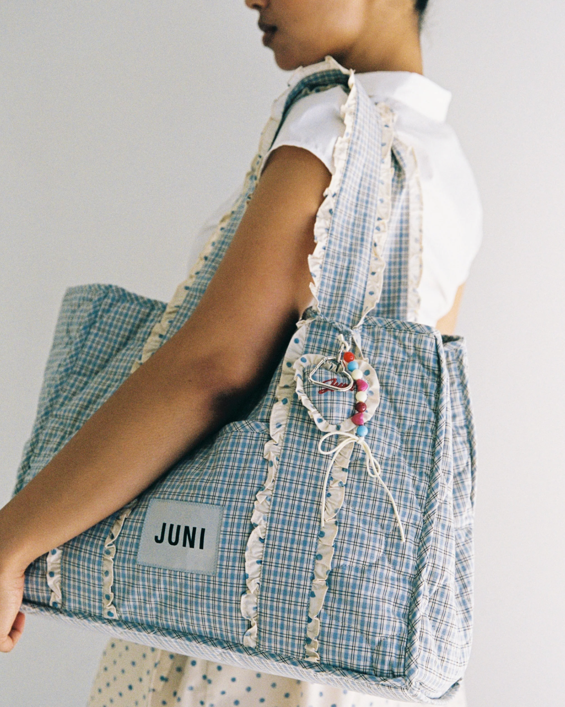 Heart Bag Charm | Blue Check