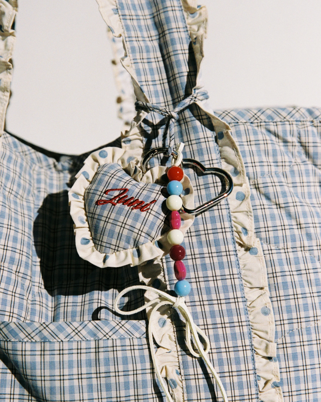 Heart Bag Charm | Blue Check