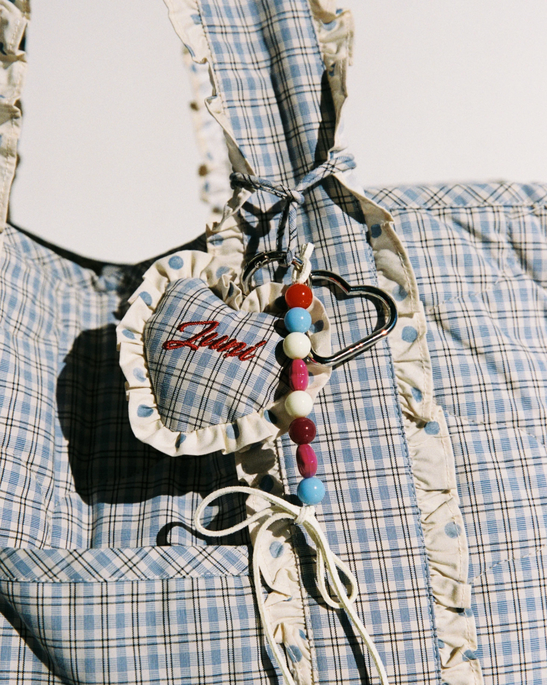 Heart Bag Charm | Blue Check