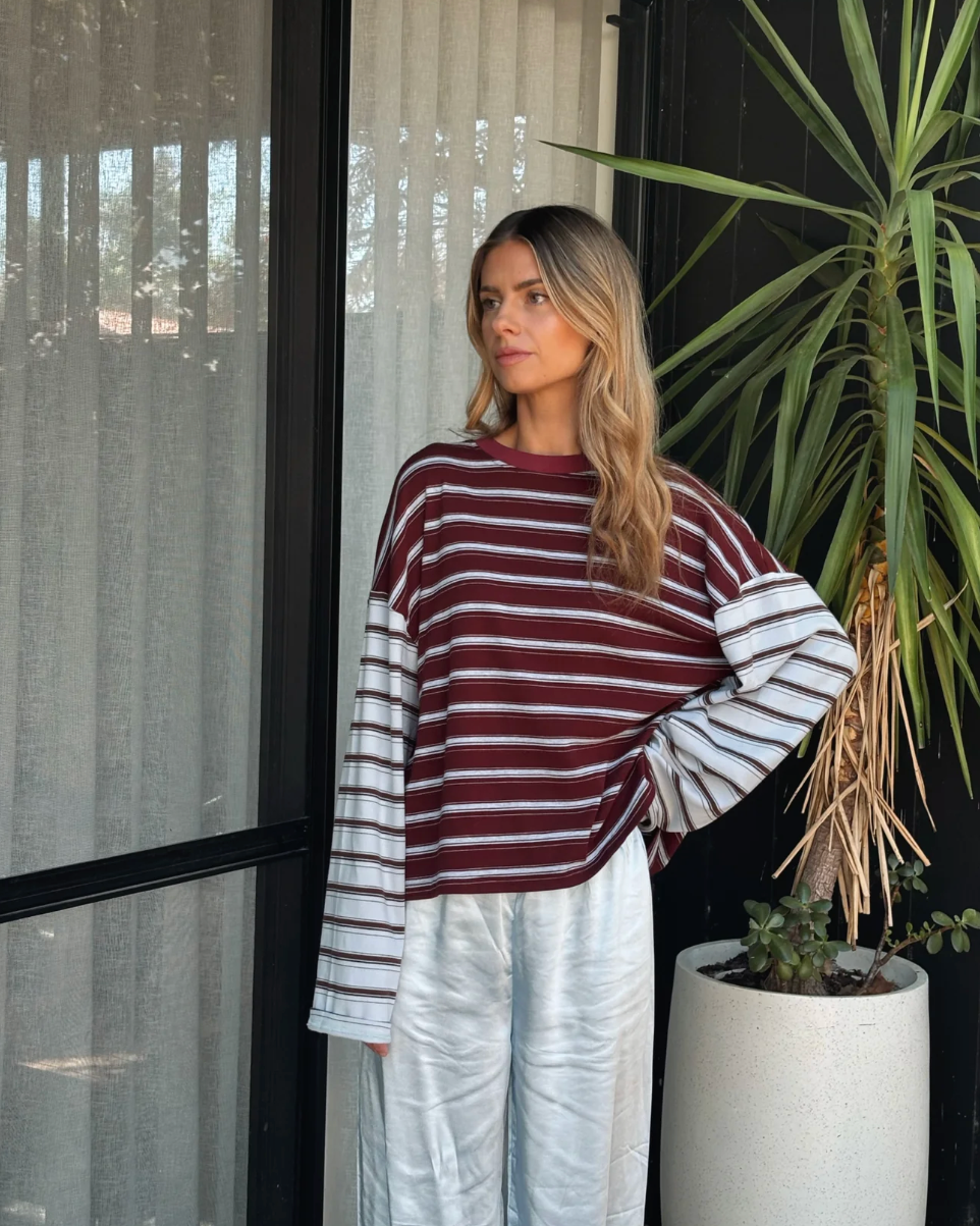 Kennedy Strip Tee | Maroon/Blue