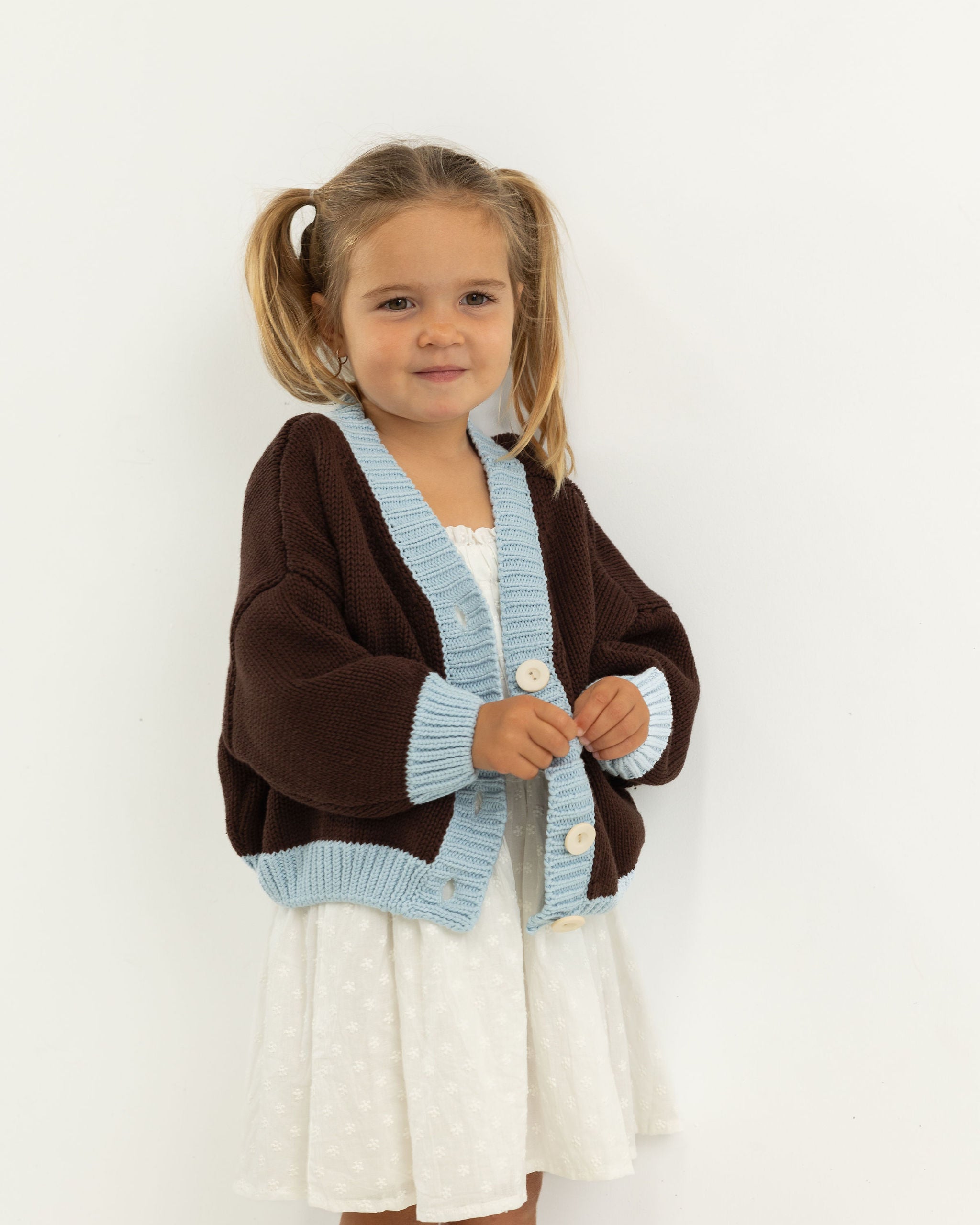 Rye Cardigan | Coffee/Sky Blue