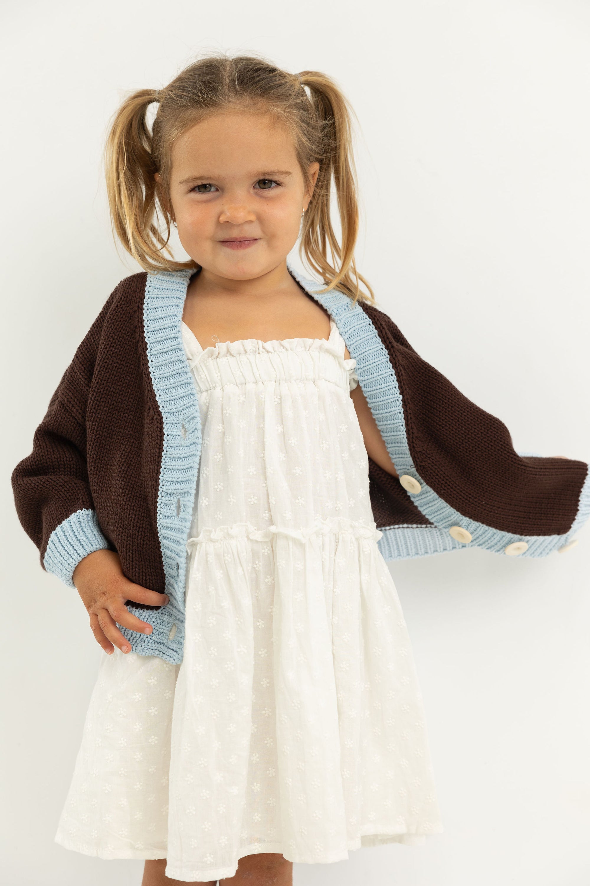Rye Cardigan | Coffee/Sky Blue
