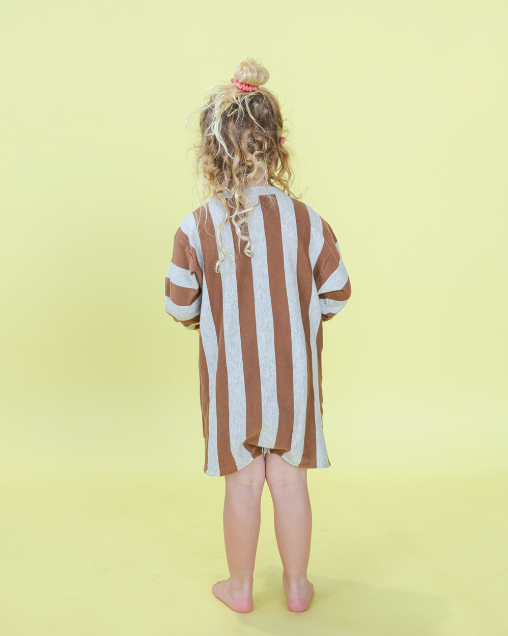 Vertical Stripe Knit Romper | Grey Marle/Brownie