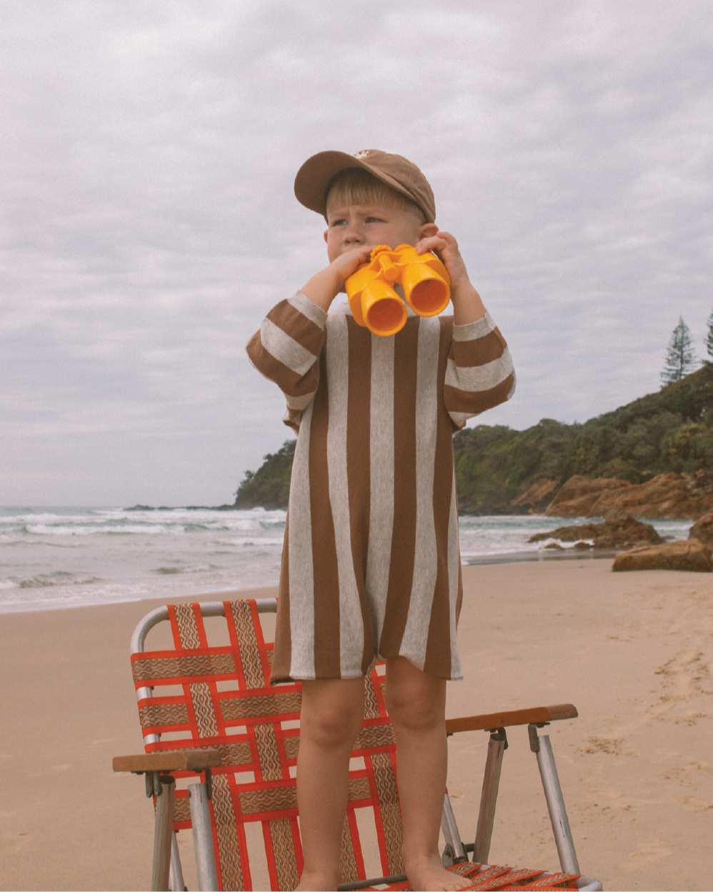 Vertical Stripe Knit Romper | Grey Marle/Brownie